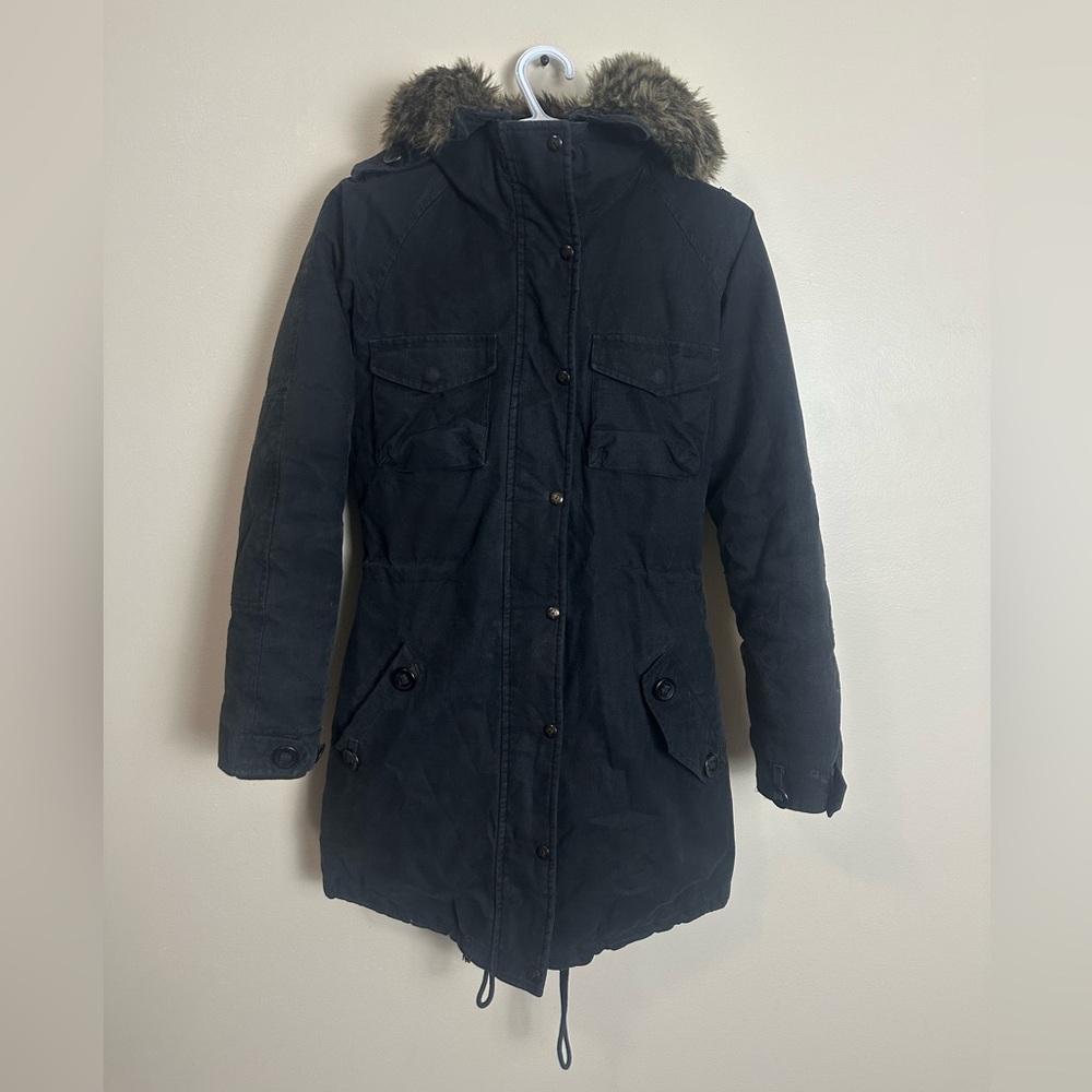 Community Size XXS Women's Black Fur-Trimmed Parka